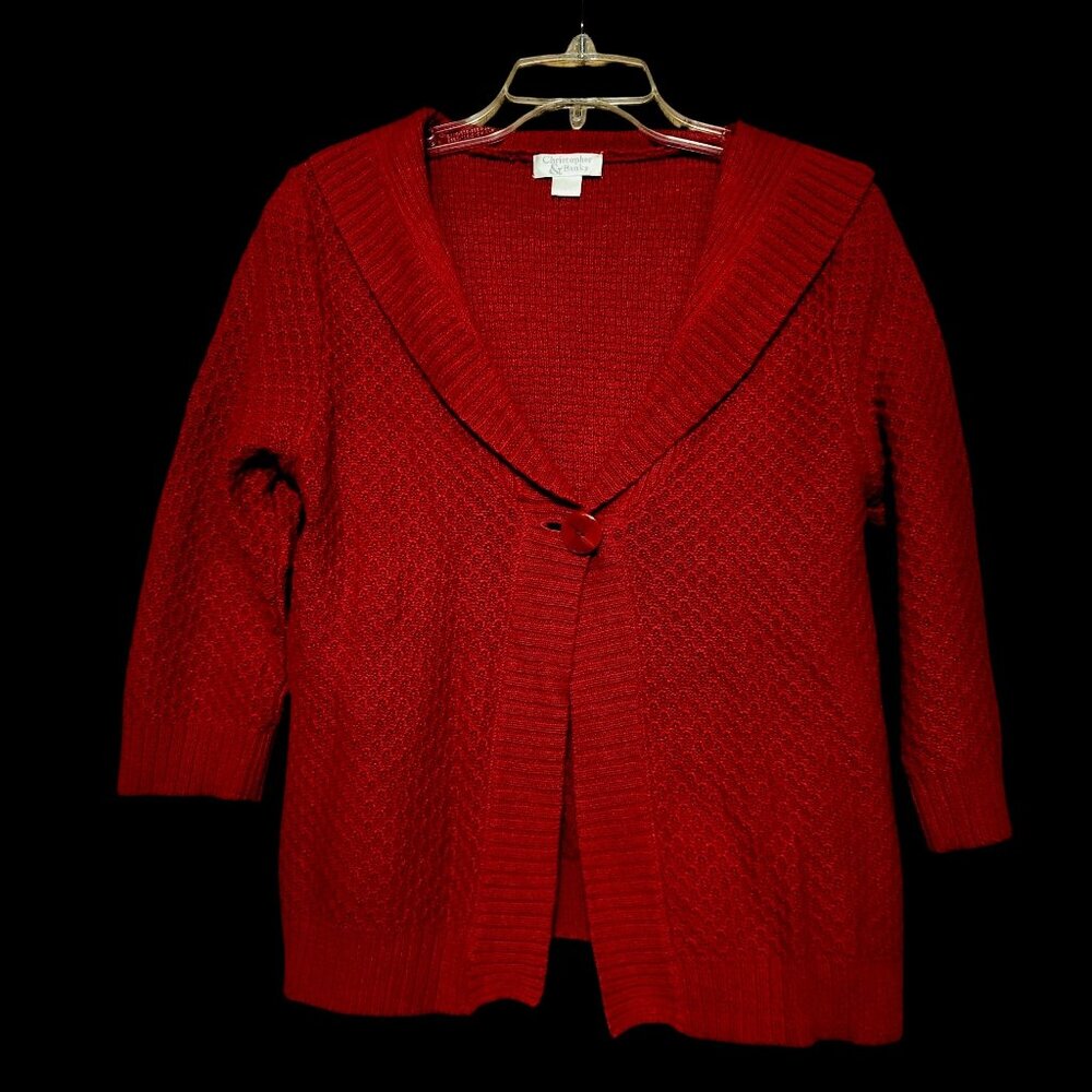 Red Cardigan Sweater One Button Closure Sailer Collar Size Small